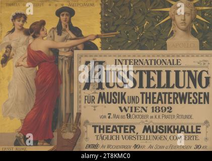 INTERNATIONALE MUSIK- UND THEATERAUSSTELLUNG; WIEN 1892; K.K. PRATER, ROTUNDE, ERNST KLIMT, Wien 1864 - 1892 Wien, 1892, Druck, Farblithographie, Blatt: 590 mm x 830 mm, Österreich Stockfoto