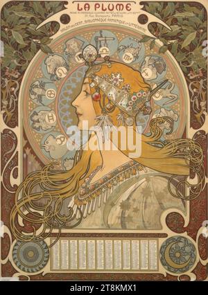 LA PLUME; REVUE BI-MENSUELLE ILLUSTREE; 31, Rue Bonaparte, Paris; SALON DES CENT, BIBLIOTHÈQUE ARTISTIQUE ET LITTÉRAIRE, Alfons Maria Mucha, Invancice in Mähren 1860 - 1939 Prag, 1896, Druck, Farblithographie, Blatt: 645 mm x 480 mm Stockfoto