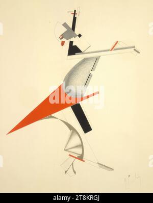 Zankstifter, Blatt 7 aus: Das plastische Design der elektromechanischen Show - Sieg über die Sonne von Aleksei Krutschonych, das plastische Design der elektromechanischen Show - Sieg über die Sonne, El Lissitzky, Potschinok 1890 - 1941 Moskau, 1923, Druck, Lithographie, Blatt: 53,4 x 45,5 cm, r.r. in Druck: '7 Stockfoto