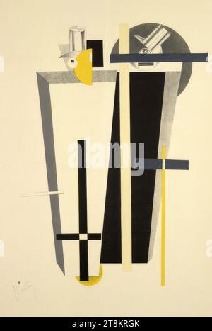 The Gravediggers, Blatt 9 aus: Das plastische Design der elektromechanischen Ausstellung - Sieg über die Sonne von Aleksei Krutschonych, das plastische Design der elektromechanischen Ausstellung - Sieg über die Sonne, El Lissitzky, Potschinok 1890 - 1941 Moskau, 1923, Druck, Lithographie, Blatt: 53,4 x 45,5 cm, l.l. im Druck: "9 Stockfoto