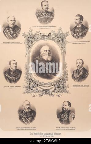 Die Königlich Ungarischen Minister, am 2. Dezember 1888.", "Patriotisches Gedächtnisblatt, um die vierzigster Regierungsjubiläum, seine kaiserliche und königlich apostolische Majestät, unser gnädigster Herr und Kaiser, Franz Joseph der erste.', 1888, Druck, Lithographie mit Tonplatte auf Papier, Blatt: 60,2 x 42,5 cm Stockfoto