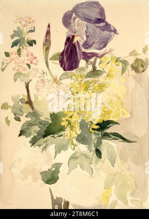 Blumenstück mit Iris, Laburnum und Geranium, Edouard Manet (Paris 1832 - 1883 Paris), 1880, Zeichnung, Aquarell, 35,7 x 25,4 cm, l.l.-Nachlassstempel Edouart Manet Stockfoto