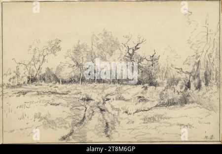 Waldlichtung mit Pfad, Narcisse Virgilio Diaz de la Peña (Bordeaux 1807 - 1876 Menton), Zeichnung, Bleistift; umrissen mit demselben Stift, 15 x 22,5 cm Stockfoto