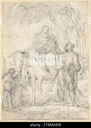 Flug nach Ägypten, Francisco Bayeu y Subias (Spanien, 1734 - 1795), Zeichnung, Kreide, Bleistift, 24 x 17,8 cm Stockfoto
