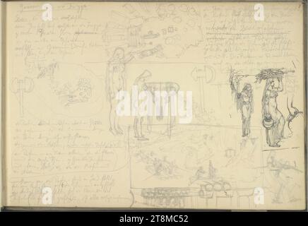 Mehrere Skizzen und ein Entwurf einer Komposition; 'Deutsche Opfer', Sketchbook Rothaug Alexander; 32 Seiten mit Seiten, Alexander Rothaug (Wien 1870 - 1946 Wien), um 1901, Zeichnung, Bleistift; indischer Tuschestift, Blatt: 18 cm x 26,2 cm Stockfoto