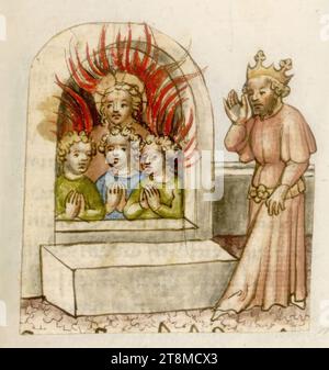 Lied der drei jungen Männer im feurigen Ofen, Geschichtsbibel, Anonym, 1420 - 1430, Zeichnung, farbige Stiftzeichnung Stockfoto