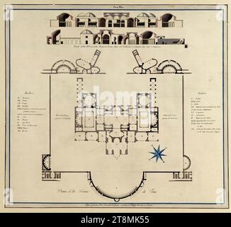 Platten für das große Foliovolumen „Vestigia delle Terme di Tito e lorointernal Pitture“: Piano delle Terme di Tito con Indece, 55-teilige Serie über die Terme di Tito, Vincenzo Brenna (Florenz 1747 - 1818 Dresden), Marco Carloni ( Rom 1742 - 1796 Rom), Franciszek Smuglewicz (Warschau 1745 - 1807 Vilnius), um 1780, Zeichnung, Aquarell, Körperfarbe, Blatt: 52 x 57,5 cm Stockfoto