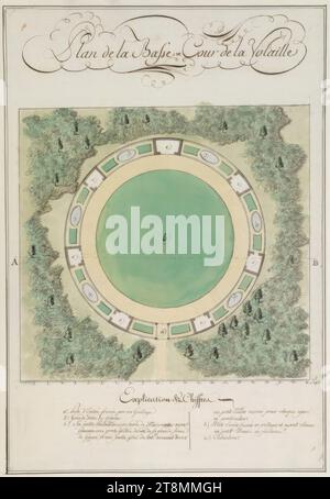 Plan de la Basse, Court de la Volaille, Herzog Albert von Sachsen-Teschen (Moritzburg 1738 - 1822 Wien), um 1782, Zeichnung, Bleistift, Tinte, Stift, Aquarell, 39 x 26,7 cm, M.o. Plan de la Basse, Geflügelplatz Stockfoto