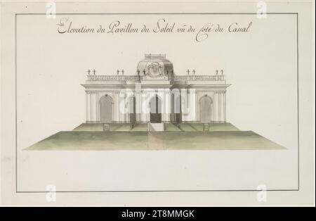 Erhebung des Pavillons du Soleil vu du Coté du Canal, Herzog Albert von Sachsen-Teschen (Moritzburg 1738 - 1822 Wien), um 1782, Zeichnung, Bleistift, Tinte, Stift, Aquarellfarbe, 25,3 x 39,2 cm, M.O., Erhebung des Pavillon du Soleil vom Coté du Canal Stockfoto