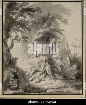 Rinaldo und Armida, Johann Heinrich Tischbein (der ältere) (Haina 1722 - 1789 Kassel), 1767, Zeichnung, Bleistift, Stift in grau, gewaschen, 17,7 x 15,1 cm Stockfoto