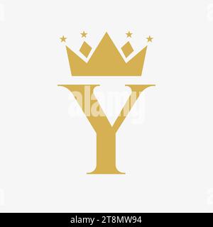 Kronenlogo auf Buchstabe Y mit Sternsymbol. Kronensymbol-Vorlage Stock Vektor