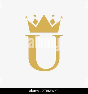 Kronenlogo auf Buchstabe U mit Sternsymbol. Kronensymbol-Vorlage Stock Vektor