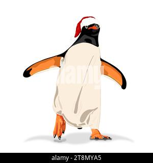 Niedliche Pinguin-Illustration mit Weihnachtsmütze Stockfoto