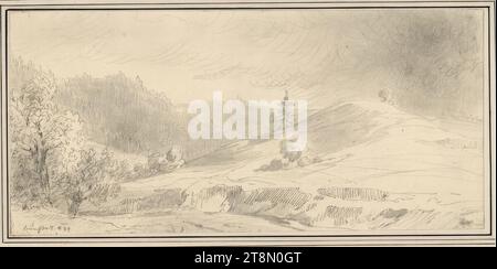 Landschaft, Carl Pischinger (Niederhollabrunn-Streitdorf 1823 - 1886 Liezen), 1849, Zeichnung, Bleistift, Blatt: 9,5 x 20,3 cm, l.l. 849 Stockfoto