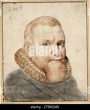 Willem Lodewijk Graf von Nassau (1560–1620), Michiel van Miereveld (Delft 1567–1641 Delft), Zeichnung, Sanguine und Schwarzkreide. In brauner Tinte in unbekannter Hand überarbeitet; Reste eines in roter Kreide gezeichneten Gitters. Schnitt nach Kopf- und Kragenkonturen und aufgeklebt; ergänzt die Schultern. Untere linke Ecke beschädigt., 15,2 x 13,0 cm, l. und Herzog Albert von Sachsen-Teschen, Karton: Willem Lodewijk v. Nassau? ADV?; Willem Jacobsz. Delff (zur Gravur), Benesch Stockfoto