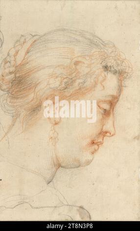 Kopf einer Frau im Profil rechts (Kopfstube für den Ildefonso-Altar in Wien), Peter Paul Rubens (Siegen 1577 - 1640 Antwerpen), ca. 1630/31, Zeichnung, schwarze Kreide, Sanguine, 24,7 x 15,8 cm, r. r. Herzog Albrecht von Sachsen-Teschen Stockfoto