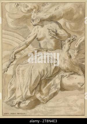 Air (weibliche Allegorie), Gerrit van Honthorst (Utrecht 1590 - 1656 Utrecht), Zeichnung, schwarze Kreide, braune Waschung, mit weiß erhöht; dunkel oxidiertes deckendes weiß. 35,2 x 25,7 cm, rechts und Herzog Albrecht von Sachsen-Teschen Stockfoto