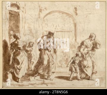 Vertreibung von Hagar und Ismael, Sebastiano Ricci (Belluno 1659 - 1734 Venedig), Zeichnung, Stift, Tinte, gewaschen, 18,7 x 22,5 cm, l.l., Herzog Albrecht von Sachsen-Teschen Stockfoto