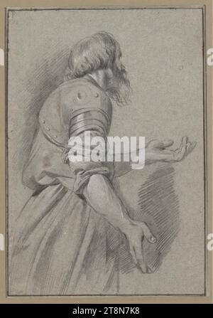 Halblange Figur eines alten Almosenbettelnden Soldaten (Belisar?), Gabriel Metsu (Leiden 1629 - 1667 Amsterdam), Zeichnung, schwarze Kreide, erhöht mit weißer Kreide, auf grauem Papier., 30,6 x 21,2 cm, rechts und Herzog Albert von Sachsen-Teschen, Karton: 'J. de Bray Stockfoto