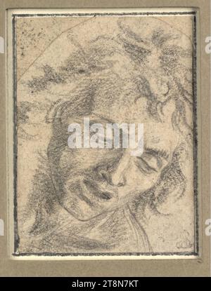 Kopf eines jungen Mannes, nach rechts schauend, Gabriel Metsu (Leiden 1629–1667 Amsterdam), Zeichnung, Schwarze Kreide; unregelmäßig halbkreisbeschnitten oben., 7,7 x 5,8 cm, rechts und Herzog Albert von Sachsen-Teschen Stockfoto