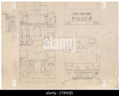 Reihenvilla, Reiseziel unbekannt, Grundrisse, Erhebungen, 1918, Architekturzeichnung, Zeichenpapier; Bleistift, 298 x 398 mm Stockfoto