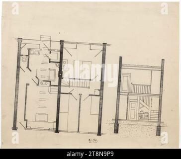 Siedlungshäuser, Wien, Reihenhaus, Typ 4m, Grundriss und Abschnitt, 1921, Architekturzeichnung, Bruch, 30,5 x 37 cm Stockfoto