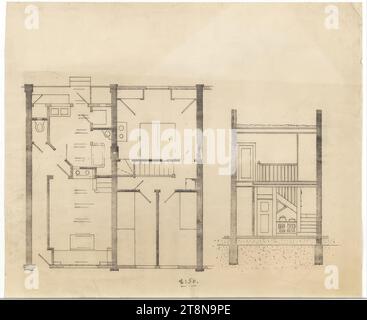 Siedlungshäuser, Wien, Reihenhaus, Typ 4m, Grundriss und Abschnitt, 1921, Architekturzeichnung, Bruch, 30,6 x 37 cm Stockfoto