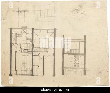 Siedlungshäuser, Wien, Reihenhaus, Typ 4m, Grundriss und Abschnitt; Rückseite: Grundriss, 1921, Architekturzeichnung, Break, 34,6 x 43,5 cm Stockfoto