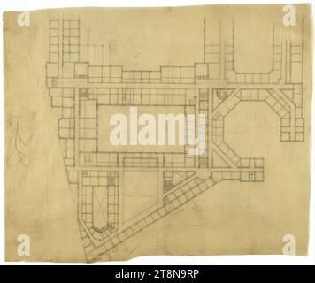 Erschließung des Modena-Geländes, Wien III, Salesianergasse/Strohgasse/Reisnerstraße/Beatrixgasse, Grundriss, 1922, Architekturzeichnung, transparentes Papier; Bleistift, 800 x 972 mm Stockfoto