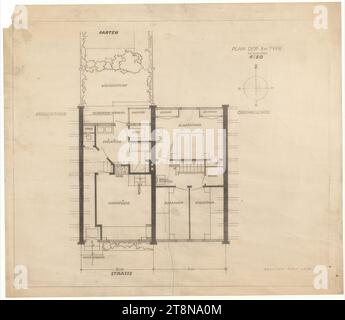 Siedlungshäuser, Wien, Reihenhaus, Typ 5m, 1921, Architekturzeichnung, Bauplan, Druck, 40,4 x 46,7 cm Stockfoto