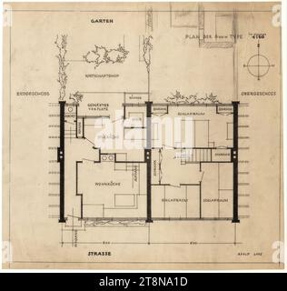 Reihenhaus, Typ 6 m, Grundrisse mit Bleistiftskizzen, Architekturzeichnung, Bruch, 36,7 x 39 cm Stockfoto