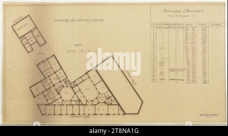 Bank Freyung, Wien I., Ecke Freyung und Strauchgasse (Palais Hardegg), Grundriss, 3. OG, um 1919, Architekturzeichnung, Bruch, 348 x 645 mm Stockfoto