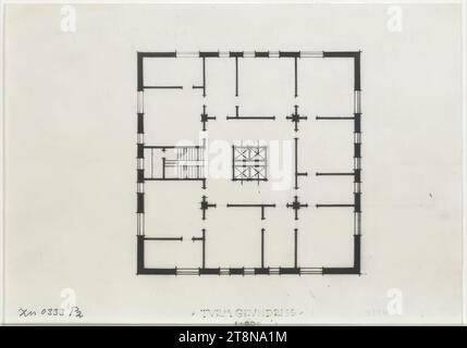 Bank Freyung, Wien I., Ecke Freyung und Strauchgasse (Palais Hardegg), Grundriss des Turms, um 1919, Architekturzeichnung, Fotokopie, 147 x 210 mm Stockfoto