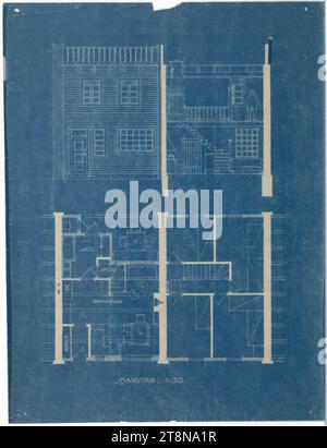 Siedlungshäuser, Wien, Siedlungshaus, 6m Typ, Grundrisse, Erhebungen und Abschnitte, 1921, Architekturzeichnung, Bruch, 47,8 x 36,2 cm Stockfoto