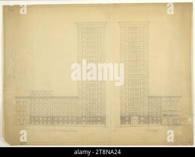 Bank Freyung, Wien I., Ecke Freyung und Strauchgasse (Palais Hardegg), Fassaden Strauchgasse und Freyung, Architekturzeichnung, Transparentpapier; Bleistift, 542 x 729 mm Stockfoto