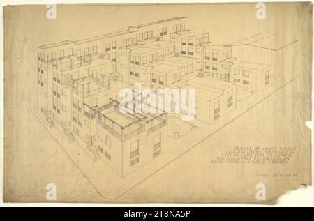 Gruppe von zwanzig Villen mit Dachgärten, Cote d'Azur, Frankreich, Axonometrie, 1923, Architekturzeichnung, Papier; Tinte, 633 x 973 mm Stockfoto