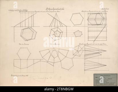 Werke aus Loos' Schulzeit, Blatt mit Geometrie, 1886, Architekturzeichnung, Zeichenpapier; Tinte, 380 x 518 mm Stockfoto