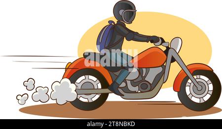 Vektorillustration eines jungen Menschen, der in der Stadt Motorrad fährt Stock Vektor