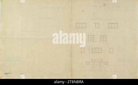 Haus Hans und Anny Moller, Wien XVIII., Starkfriedgasse 19, Fassadenerhöhung, SE- und NW-Seite, Bleistiftkorrekturen, 1927. August 1927, Architekturzeichnung, Blueprint; Bleistift, 371 x 644 mm Stockfoto