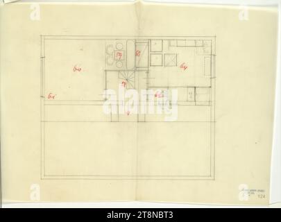 Haus Hans und Anny Moller, Wien XVIII, Starkfriedgasse 19, Einrichtungsplan, 1927, Architekturzeichnung, transparentes Papier; Bleistift, 294 x 409 mm Stockfoto