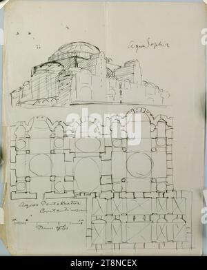 Konstantinopel, Hagia Sophia, Perspective and Hagios Pantocrator, Grundriss, Architekturzeichnung, Papier, mittlere Festigkeit; Stiftzeichnung (schwarz), 29,7 x 23,4 cm Stockfoto