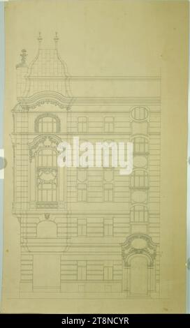 Wien VII, Lerchenfelderstraße 99-101, Fassade zur Badhausgasse, Höhenlage, Alfred Castelliz (Celje 1870 - 1940 Wien Stockfoto