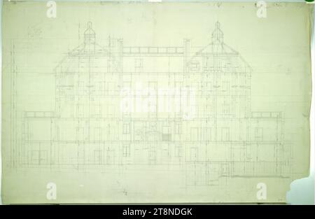 Bad Groß Ullersdorf (Nordmähren), Sanatorium Thesstal, Längsschnitt, Einreichungsplan, Alfred Castelliz (Celje 1870 - 1940 Wien), 1912, Plan, Aquafix; Bleistiftzeichnung, 66,9 x 101 cm Stockfoto