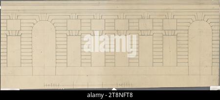 Wien I, Hofburg, Umbau- und Neubauprojekt, Fassade, Erhebung, 18. Jahrhundert, Architekturzeichnung, Graphit (Vorzeichnung), Stift und schwarze Tinte, Blatt: 20,8 x 51,1 cm Stockfoto