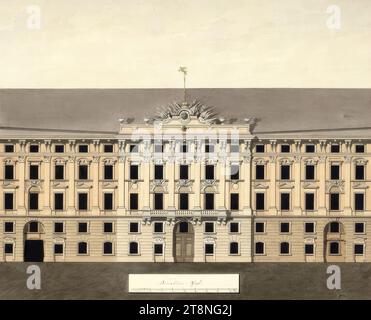 Wien I, Hofburg, Umbau- und Neubauprojekt, Amalienburg, Fassade zum Innenhof, Erhebung, um 1800, Architekturzeichnung, Stift und Schwarz; grau, Ocker, Braun und Violett gewaschen; Aquarell, Blatt: 39,6 x 47,8 cm, Amalien, Hof Stockfoto