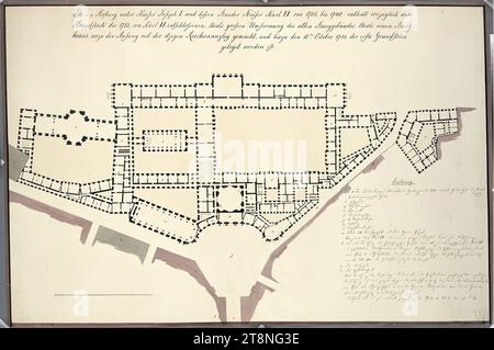 Wien I, Hofburg, Aman Umbau, rekonstruierter Gesamtgrundriss aus den Neubauprojekten oder Gebäuden aus den Jahren 1705 bis 1740, 1824, Plan, Graphit (Vorzeichnung); Stift und Tinte in schwarz; violett und grau gewaschen, Blatt: 47,2 cm x 71,4 cm, Recto: 'XXVI.'; 'K: K: Hofburg unter Kaiser Joseph I. und seinem Bruder Kaiser Karl VI Ab 1705. Bis 1740. Enthält das Hauptgeschoss des 1723. Von Karl VI Entschlossene, teils größere Umgestaltung des alten Schlossgebäudes, teils Neubau der Burg Stockfoto