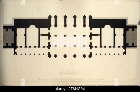 Wien I, Hofburg, Äußeres Burgtor, Projekt, Grundriss, um 1818-1821, Plan, Kreide (Vorzeichnung); Feder in Schwarz; grau laviert, Blatt: 61,5 x 100,5 cm, „Tav.a I.a“, „Geometrischer Plan, des Wiener Tors namens Burg Thor, Werk des Markgrafen Luigi Cagnola aus Mailand, Mitglied des Cesareo reale Istituto Italiano Stockfoto