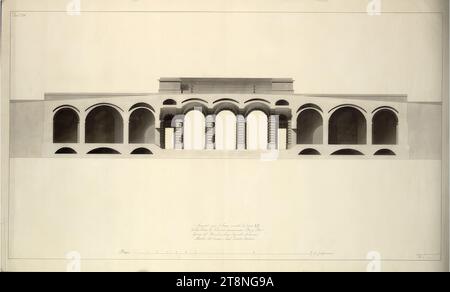 Wien I, Hofburg, Äußeres Burgtor, Projekt, Querschnitt, um 1818-1821, Architekturzeichnung, Kreide (Vorzeichnung); Feder in Schwarz; grau laviert, Blatt: 61 x 100,9 cm, „Tav.A IV.“, „Schnitt für den longo nach der Linie ab, vom Wiener Tor namens Burg Thor, Werk des Marquis Luigi Cagnola Milanese, Mitglied des Cesareo reale Institute Italian Stockfoto