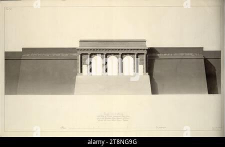 Wien I, Hofburg, Äußeres Burgtor, Projekt, Feldseite, Aufriß, um 1818-1821, Architekturzeichnung, Kreide (Vorzeichnung); Feder in Schwarz; grau laviert, Blatt: 61,1 x 101,2 cm, 'PL.A III.', 'Fassade zur Esplanade, vom Wiener Tor genannt Burg Thor., Werk des Markgrafen Luigi Cagnola Milanese, Mitglied des Cesareo reale Istituto Italiano Stockfoto