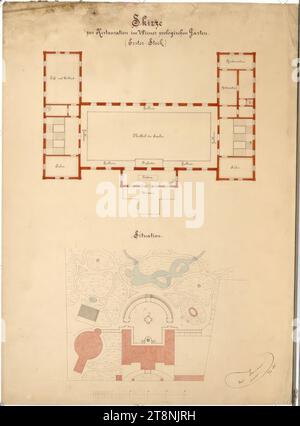 Wien II, Prater (Schüttel), Wiener Zoo, Restaurierung, Grundriss und Grundriss, Carl von Hasenauer (Wien 1833 - 1894 Wien), 1863, Plan, 'Skizze/ für die Restaurierung im Zoologischen Garten Wien./ (1. Stock Stockfoto